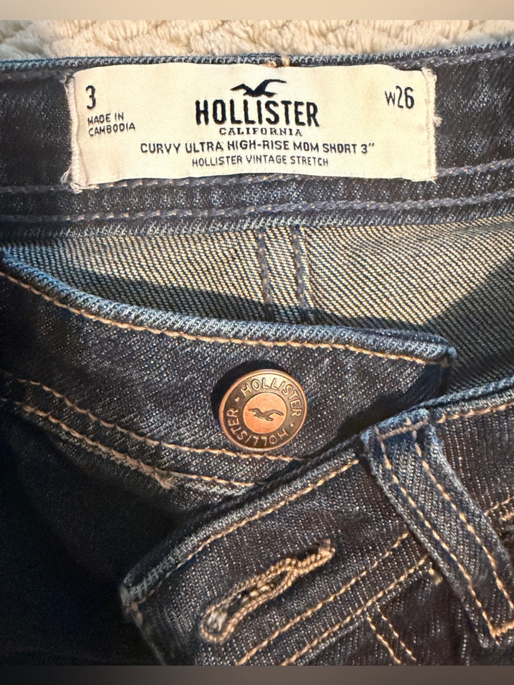 Hollister Dark Blue Distressed High-Rise Denim Shorts - Picture 4 of 4